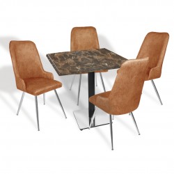 Karanfil Werzalit Kare - Çırağan Masa Takımı (80X80) - (Karacabey Mermer - Kiremit)