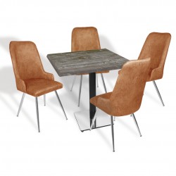 Karanfil Werzalit Kare - Çırağan Masa Takımı (80X80) - (Old Pine - Kiremit)