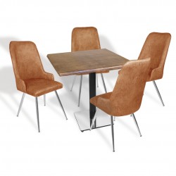 Karanfil Werzalit Kare - Çırağan Masa Takımı (80X80) - (Rustic Dark - Kiremit)