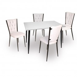 Manolya Kapitoneli ESB Mutfak Masa Takımı (Deri) - Beyaz