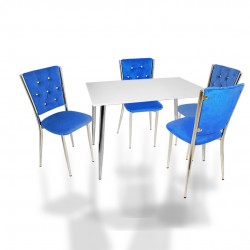 Manolya Kapitoneli Mutfak Masa Takımı (Kumaş) - Mavi