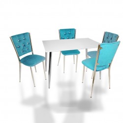 Manolya Kapitoneli Mutfak Masa Takımı (Kumaş) - Turkuaz