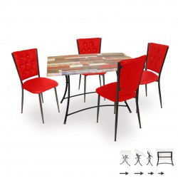 Moden Katlanır Werzalit-Kapitoneli Mutfak Masa Takımı - Red Wood Kırmızı Moden Katlanır Werzalit-Kapitoneli Mutfak Masa Takımı - Red Wood Kırmızı