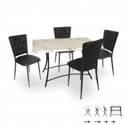 Moden Katlanır Werzalit-Kapitoneli Mutfak Masa Takımı - Bıanco Carrara Siyah