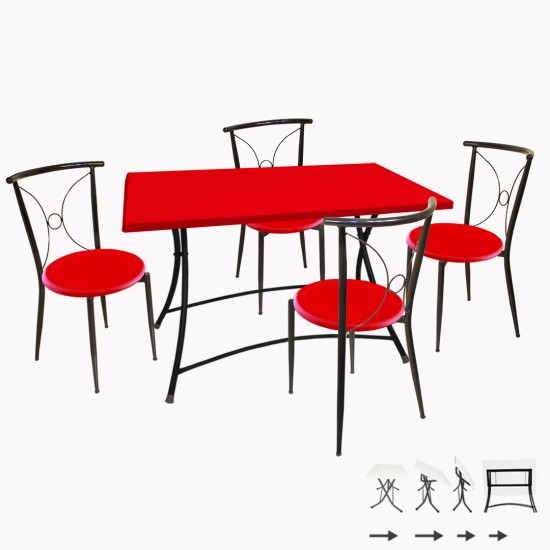 Modern Katlanır Werzalit - Tiffany Mutfak Masa Takımı - Kırmızı