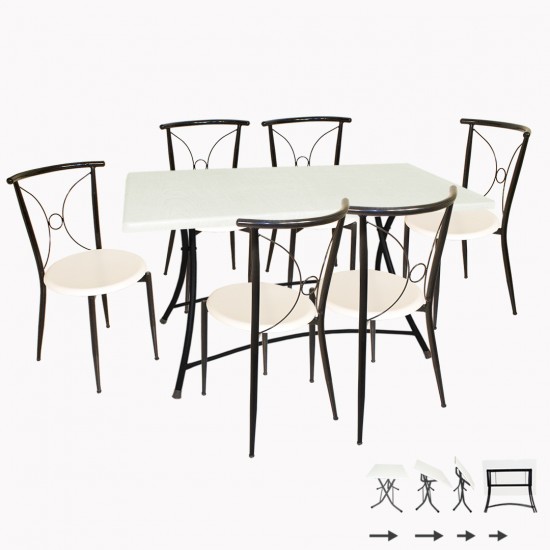 Modern Katlanır Werzalit-Tiffany Mutfak Masa Takımı 6 Kişilik - Beyaz