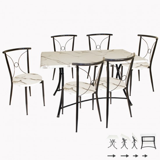 Modern Katlanır Werzalit-Tiffany Mutfak Masa Takımı 6 Kişilik - Bıanco Carrara