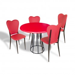 Palermo Werzalit - Aşk-ı Derun Mutfak Masa Takımı Q80 - Kırmızı Pembe