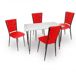 Premıum - Kapitoneli Mutfak Masa Takımı - Kırmızı
