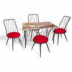 Premıum - Royal Mutfak Masa Takımı - Red Wood Kırmızı