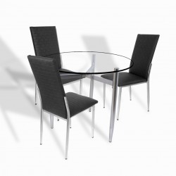 Venedik Cam - Gözde Midi Masa Takımı -Siyah Deri