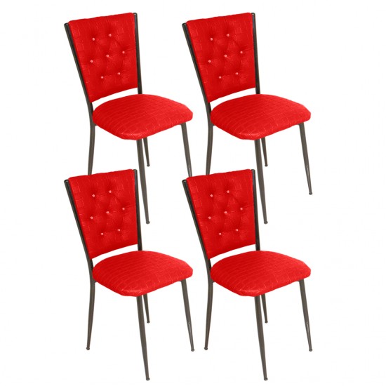 Kapitoneli Sandalye ESB (Deri) (4 Adet) - Kırmızı