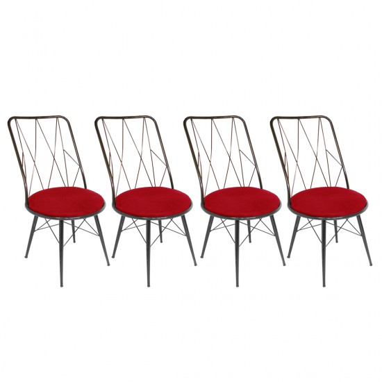 Royal Tel Sandalye (Kumaş) (Elektrostatik Boya) (4 Adet Fiyatıdır) - Kırmızı