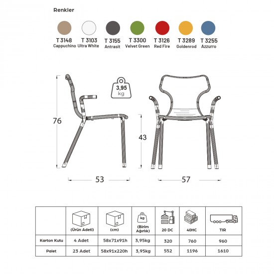 Play Kollu Polipropilen Sandalye - Antrasit (4 Adet Fiyatıdır)