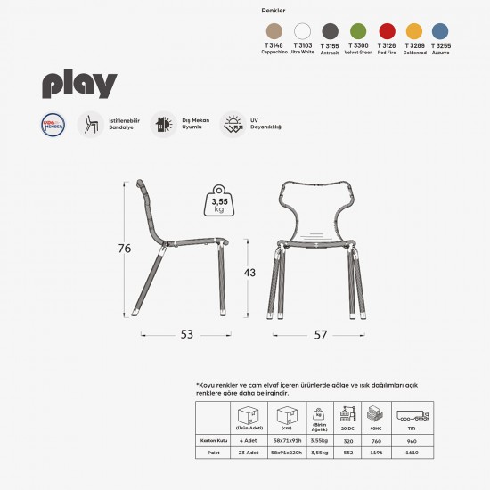 Play Polipropilen Sandalye - Kırmızı (4 Adet Fiyatıdır)