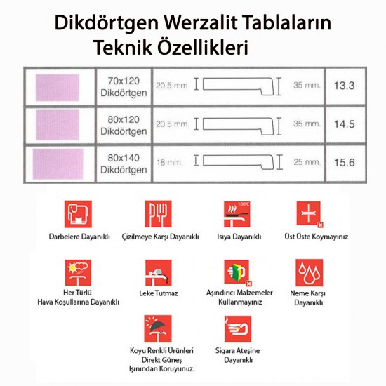 Modern Katlanır Werzalit Tabla Masa (80x120) - Karacabey Mermer