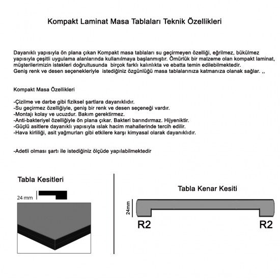 Kompakt Laminat Masa Tablası (70 cm Yuvarlak) - Antrasit Gri